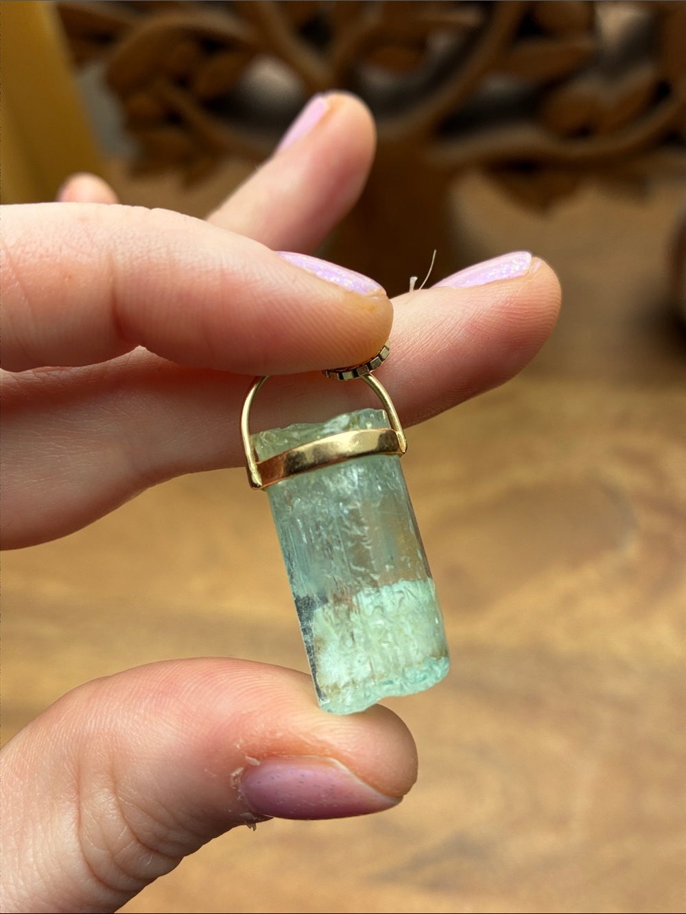 14k gold raw aquamarine pendant - Picture 5 of 5